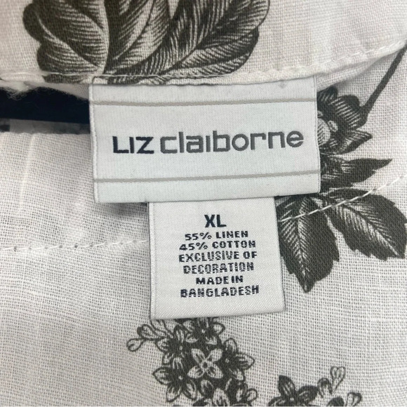 Liz Claiborne Linen Blend Floral Print Short Sleeve Boxy Top Raw Hem Size Large - Picture 4 of 10